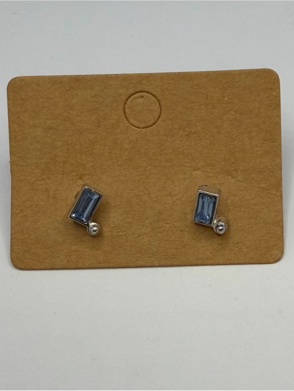 Blue Crystal Rectangle Stud Earrings - Silver Tone Minimalist Baguette Earrings